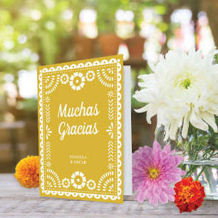 Gorgous Ornate Papel Picado Gult Bröllop Tack Kort