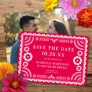 Gorgous Ornate Papel Picado Photo Rosa Bröllop Spara Datumet