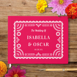 Gorgous Ornate Papel Picado Shock rosa Bröllop Gästböcker