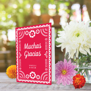Gorgous Ornate Papel Picado Shock rosa Bröllop Tack Kort