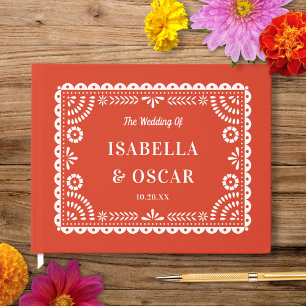 Gorgous Ornate Papel Picado Warm Red Bröllop Gästböcker