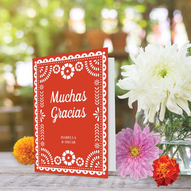 Gorgous Ornate Papel Picado Warm Red Bröllop Tack Kort (Skapare uppladdad)