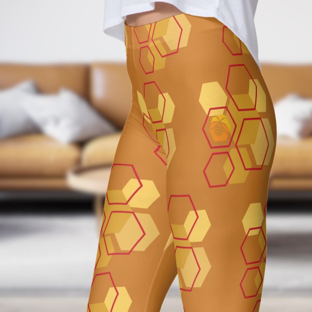 Gorgous Red Ochre Honeycomb Mönster Leggings (Honeycomb on Ochre)