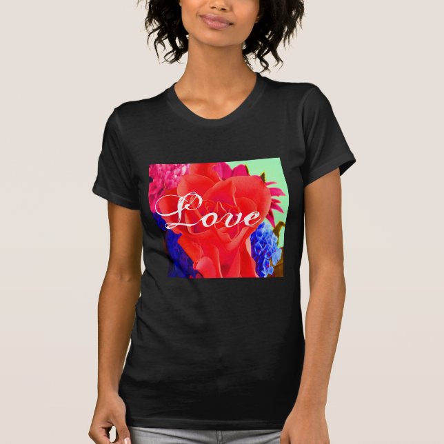 Gorgous Red Röd ros T Shirt (Framsida)