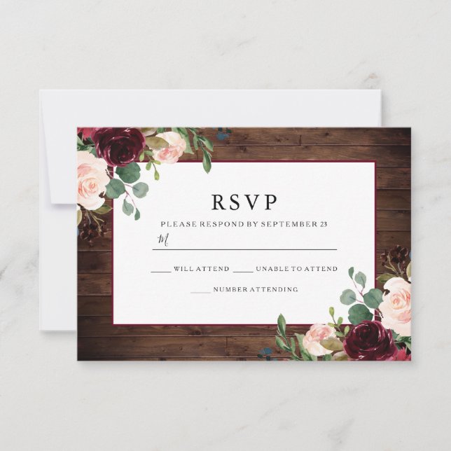 Gorgous Rustic Burgundy Flowers Elegant bröllop OSA Kort (Framsida)