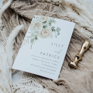 Gorgous Sage & Beige White Blommigt Bröllop Inbjudningar