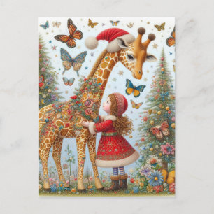 Gorgous Santa Giraffe och Child Vykort