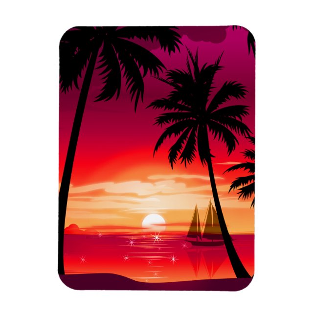 Gorgous Shimmery Island Sunset & Sailboat Magnet (Vertikal)