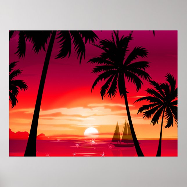 Gorgous Shimmery Island Sunset & Sailboat Poster (Framsidan)