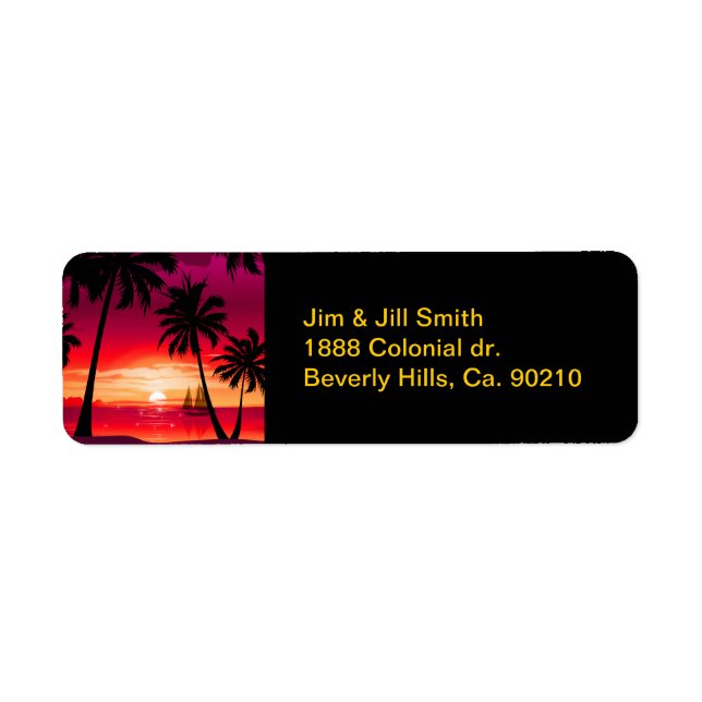 Gorgous Shimmery Island Sunset & Sailboat Returadress Etikett (Framsidan)