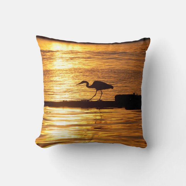 Gorgous Sunset med Underbar Blue Heron Pillow Kudde (Framsida)