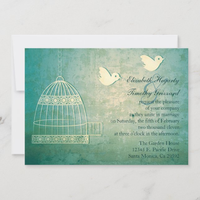 Gorgous Teal Birdcage Wedding bjudande Inbjudningar (Framsida)