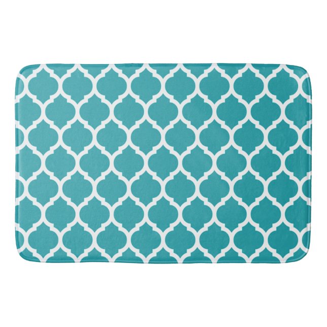Gorgous Teal Blue Moroccan Quatrefoil Mönster Badrumsmatta (Framsidan)