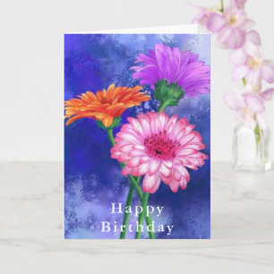 Gorgous Three Färg Gerberas - Grattis på födelseda Kort