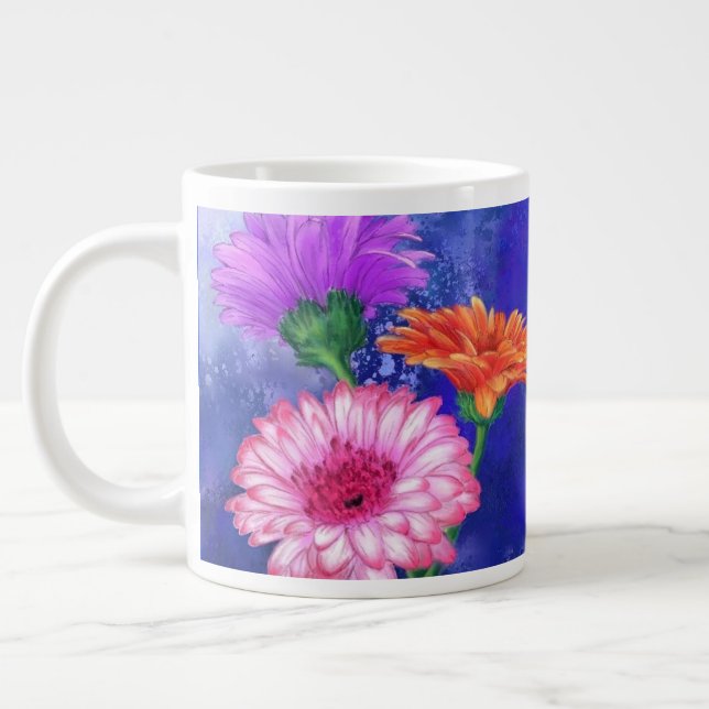 Gorgous Three Färg Gerberas - Migned Teckning Art Jumbo Mugg (Vänster)