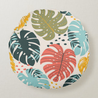 Gorgous Tropical Monstera Lövs Rund Kudde