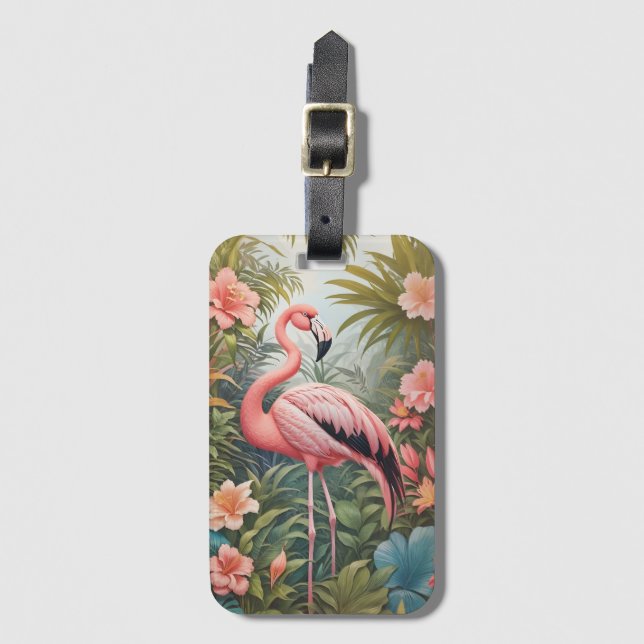 Gorgous Tropical Rosa Flamingo Bird Bagagebricka (Framsida vertikal)