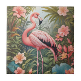 Gorgous Tropical Rosa Flamingo Bird Kakelplatta