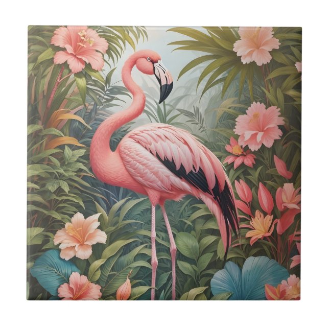 Gorgous Tropical Rosa Flamingo Bird Kakelplatta (Framsidan)