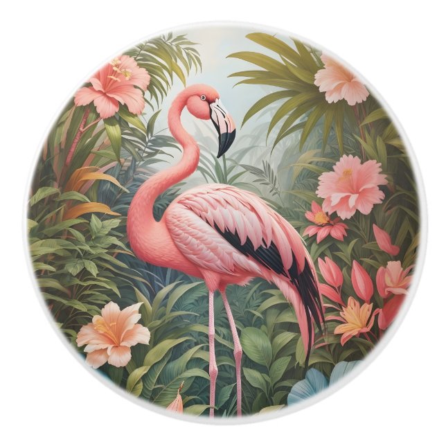 Gorgous Tropical Rosa Flamingo Bird Knopp (Framsidan)