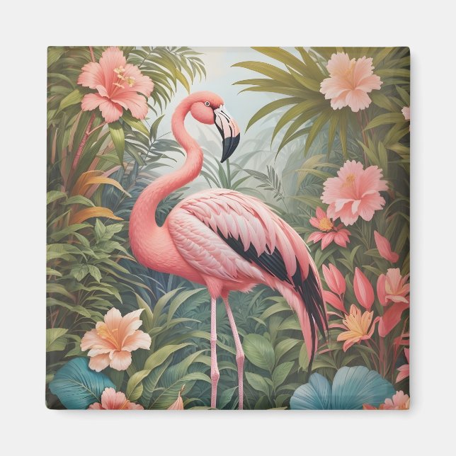Gorgous Tropical Rosa Flamingo Bird Magnet (Framsidan)