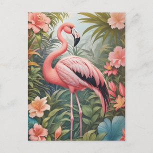 Gorgous Tropical Rosa Flamingo Bird Vykort