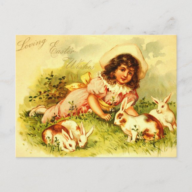 Gorgous Victorian Girl Påskhares PostCard Helg Vykort (Framsida)