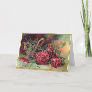 Gorgous Victorian Röd ros Basket Birthday Kort