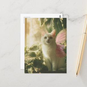 Gorgous White Cat Fairy Vykort