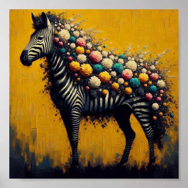Gorgous Zebra och Flowers på Gulten Bakgrund Poster (Framsidan)