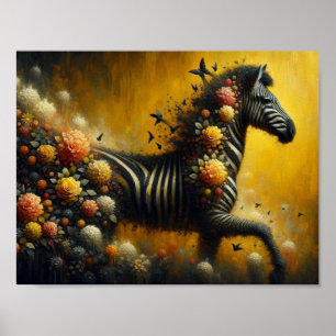 Gorgous Zebra och Flowers på Gulten Bakgrund Poster