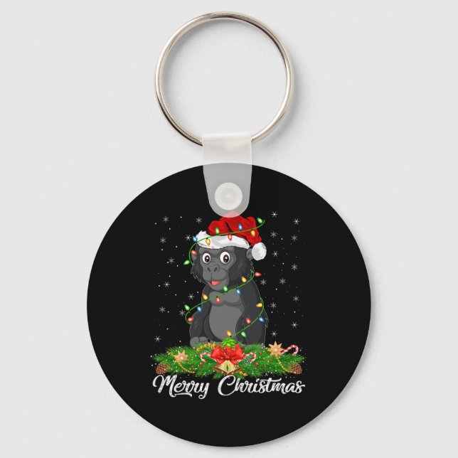 Gorilla Animal Lover Matching Santa Hat Gorilla Ch Nyckelring (Framsida)