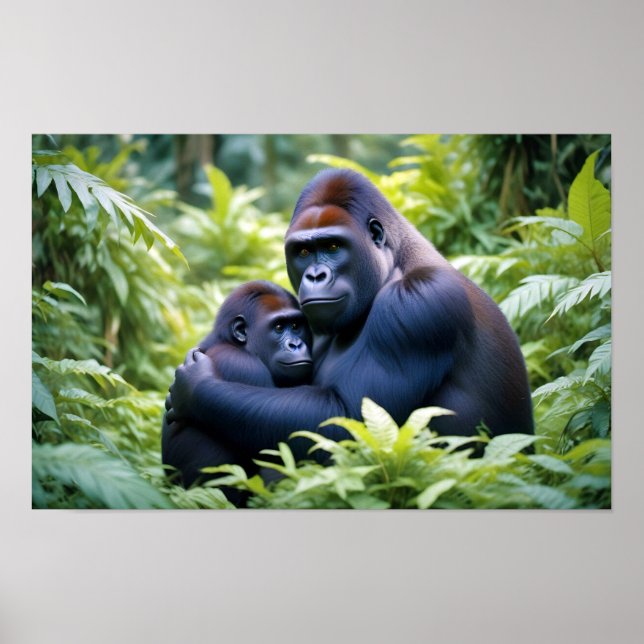 Gorilla Animal Nature Wildlife Affection Caring Poster (Framsidan)