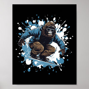 Gorilla Animal Snowboarding Snowboard Poster