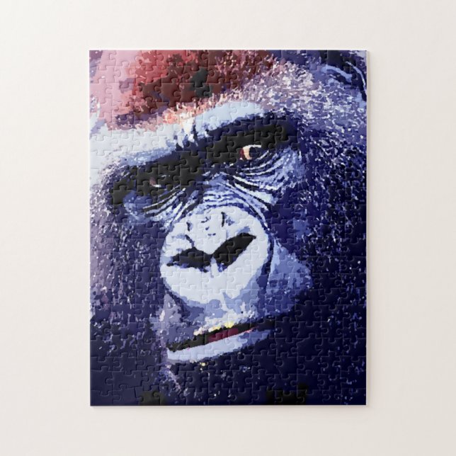 Gorilla Ansikte Blue Pop Art Pussel (Vertikal)