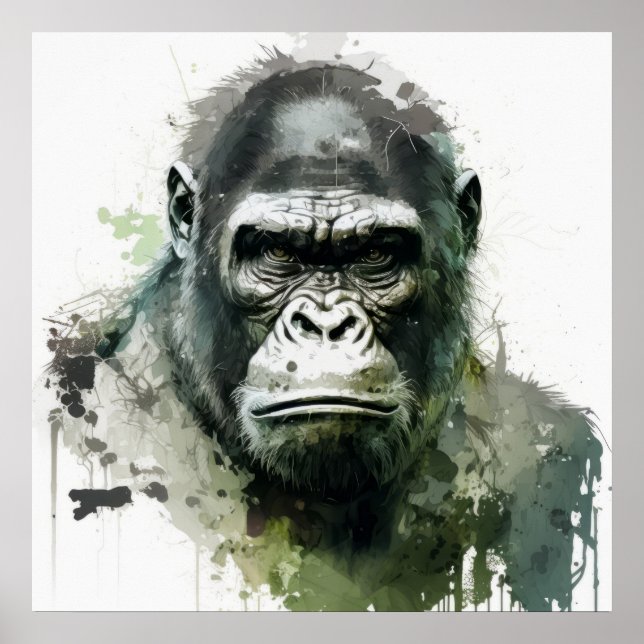 Gorilla Ape Animal Painting Wildlife Forest Poster (Framsidan)