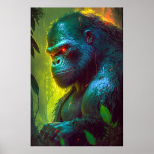 Gorilla Ape Animal Porträtt Painting Wildlife free Poster