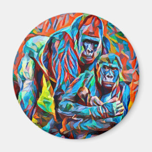 Gorilla Ape Family Abstrakt Animals Wildlife Art Magnet