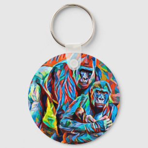 Gorilla Ape Family Abstrakt Animals Wildlife Art Nyckelring
