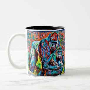 Gorilla Ape Family Abstrakt Animals Wildlife Art Två-Tonad Mugg
