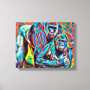 Gorilla Ape Family Abstrakt djle Animle Art Canvastryck