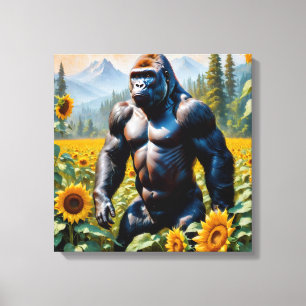 Gorilla Ape i Fält av solros Canvastryck