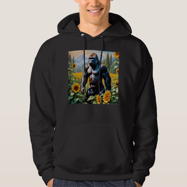 Gorilla Ape i Fält av solros Hoodie (Framsida)
