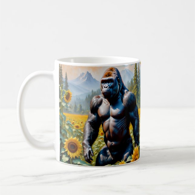 Gorilla Ape i Fält av solros Kaffemugg (Vänster)