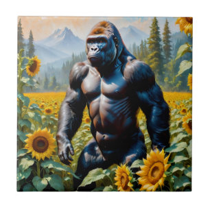 Gorilla Ape i Fält av solros Kakelplatta