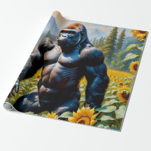 Gorilla Ape i Fält av solros Presentpapper