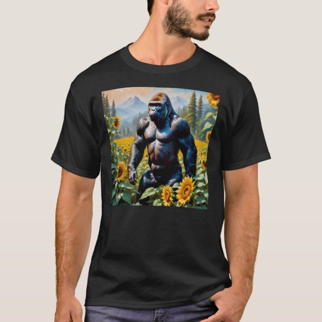 Gorilla Ape i Fält av solros T Shirt (Framsida)