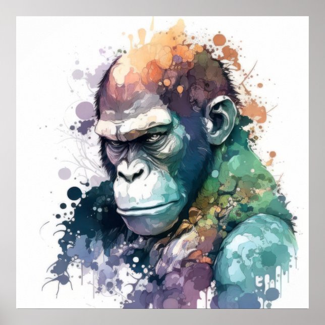 Gorilla Ape Porträtt Animal Painting Wildlife Free Poster (Framsidan)