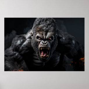 Gorilla Ape Vild Animal Porträtt Fierce Power Poster