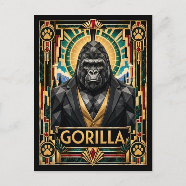 Gorilla, Art Deco Wildlife Vykort (Framsida)